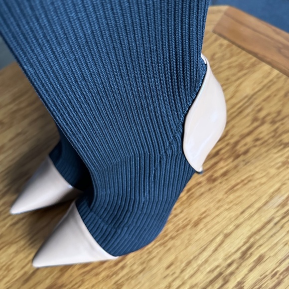 *ZARA* Black x Tan Calf-High Boot Heels Size 38 (7.5 US) - Picture 4 of 10